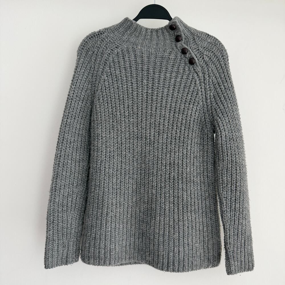 Vintage Lauren Ralph Lauren Sweater Women Medium Gray Alpaca Wool Blend Rib Knit